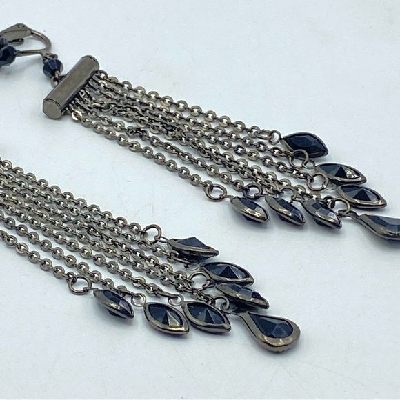 Gunmetal Black Crystal Earrings Chandelier Dangle Drop Clip On Non Pierced Goth - Picture 4 of 5